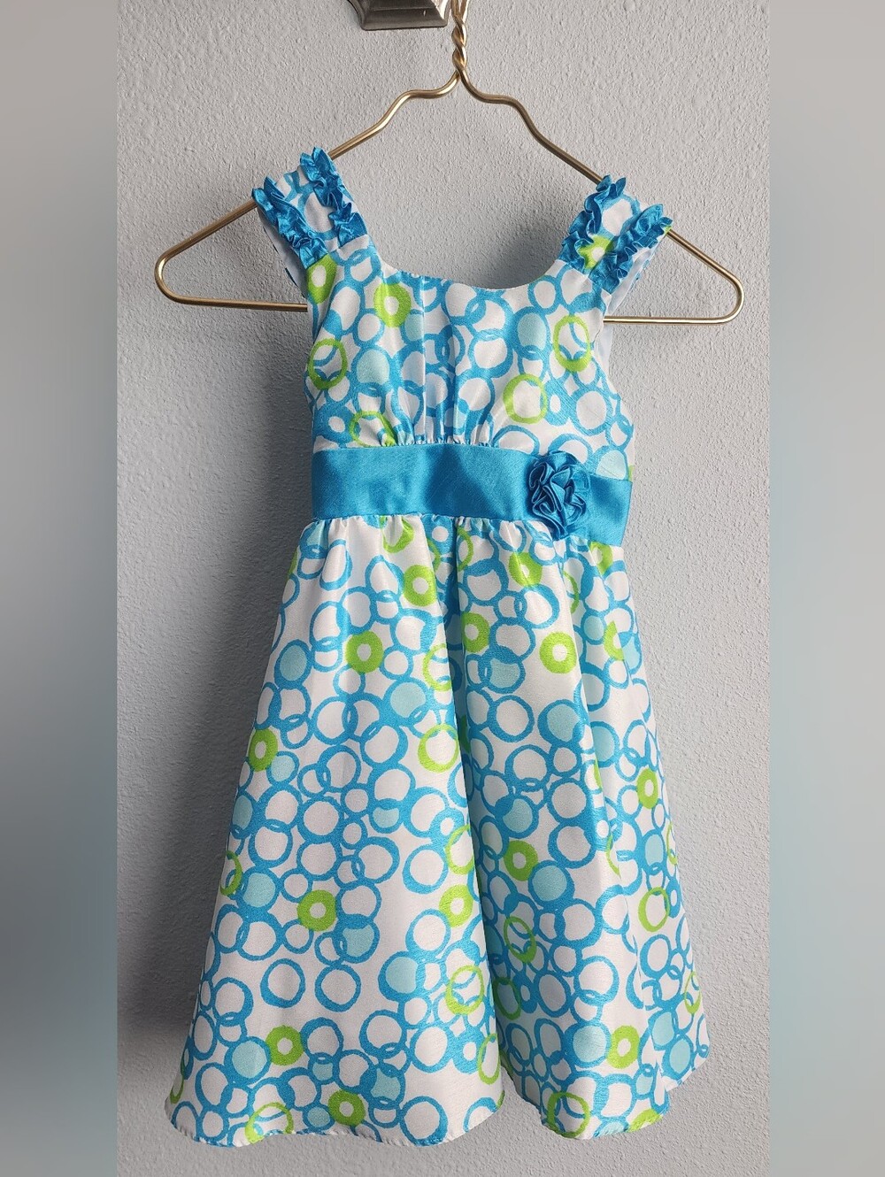 Jona Michelle Blue & Lime Green Circle-Print Girls' Formal Dress